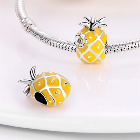 Fruit Charms 925 Sterling Silver Enamel Avocado Cherry Strawberry Pineapple Beads For DIY Bracelets Jewelry Making Women