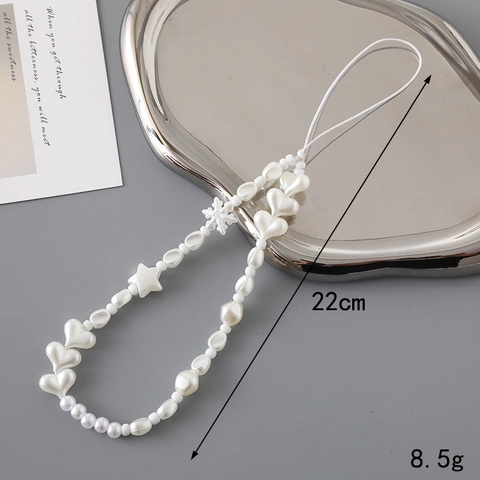 Cordino Per Telefono Con Perline Cuore Perla Artificial Fiocco Ciondolo Cinturino Anti Smarrimento Borsa Decorazione Donne Ragazze Stile Dolce