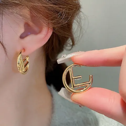 C Shaped Hoop Earrings With Silver Earring Post Hollow Letter Geometric Metal Jewelry For Women Fashion Minimalist Gold