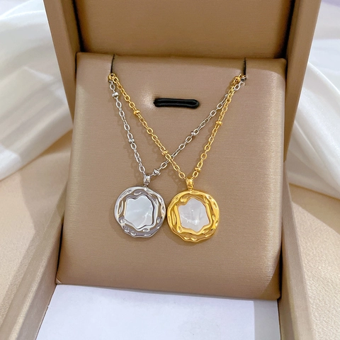 Collana Con Ciondolo A Conchiglia Irregolare Acciaio Al Titanio Martellato Gioielli Minimalisti Donne Catena Clavicola
