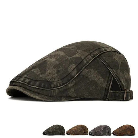 Retro Camouflage Schiebermütze Ivy Hut Gewaschene Baumwolle Verstellbar Barett Herren Damen Outdoor Lässig Vintage