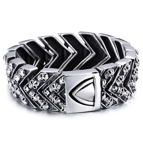 Bracciale Con Teschio Da Uomo Acciaio Inossidabile 316L Vintage Punk Gotico Gioielli Biker