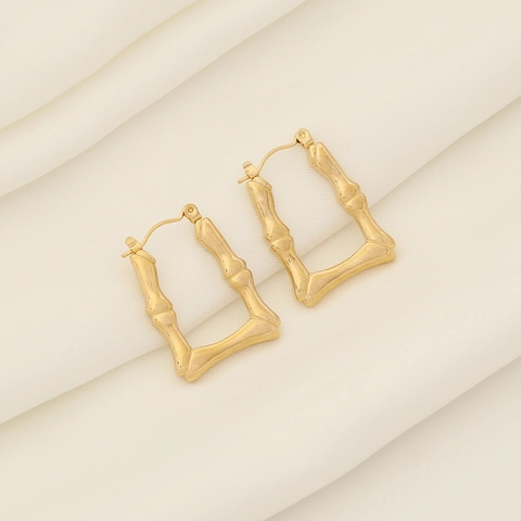 Edelstahl Geometrische Creolen Vergoldet Bambus Gedreht Herz Halbmond Mode Schmuck Für Frauen