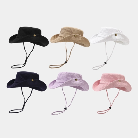 Sombrero De Pescador De Algodón Lavado Aire Libre Ala Ancha Protección Solar Cordón Ajustable Color Sólido Unisex Pesca