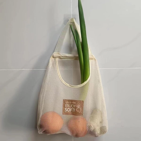 Hängender Netz Aufbewahrungsbeutel Atmungsaktives Polyester Wandmontage Organizer Für Küche Knoblauch Zwiebel Gemüse Obst