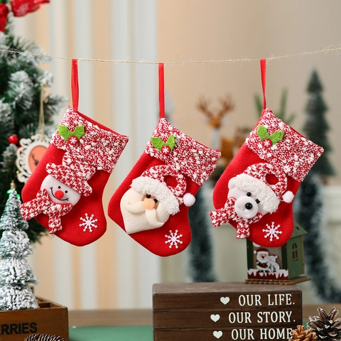 Weihnachtsstrümpfe Hängende Ornamente Filz Strick Weihnachtsmann Schneemann Rentier Bär 3D Figuren Weihnachtsbaum Deko Geschenk