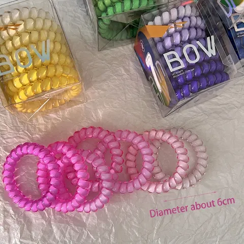 Spiral Telephone Wire Hair Ties Elastic Plastic No Crease Gradient Colorful Boxed Fashion Hair Accessories Women