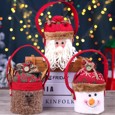 Christmas Candy Jars Gift Boxes Santa Claus Snowman Reindeer Gingerbread Man Velvet Paper Handheld Party Favor Packaging Bags