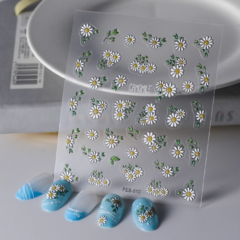 Nail Stickers 5D Relief Waterproof Self-Adhesive Daisy Sunflower Butterfly Designs DIY Manicure Decoration For Women Floral
