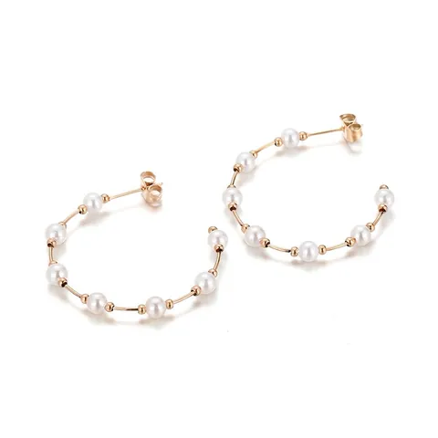 Artificial Pearl Hoop Earrings Stainless Steel C-Shape Circular Elegant Minimalist Korean Style Fashion Jewelry For Women