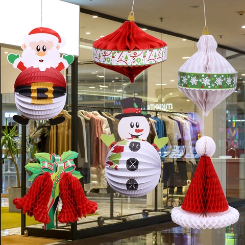 Decorazioni Natalizie Da Appendere Ornamenti In Carta A Nido D Ape Babbo Natale Renna Mongolfiera Paracadute Festa