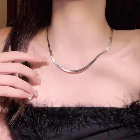 Minimalistische Flache Schlangenkette Halskette Titanstahl Hochglanzpoliert Nicht Verblassende Schlüsselbein Schmuck