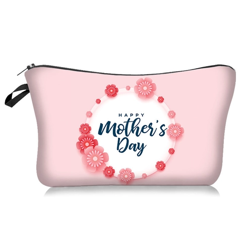 Mother's Day Makeup Bag Floral Print Polyester Zipper Cosmetic Pouch Portable Travel Organizer Gift For Mom