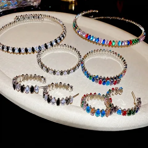 Marquise Cut Zircon Jewelry Necklace Bracelet And Earrings Elegant High End Copper Colorful Waterdrop Style Women