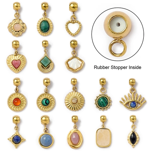 Natural Stone Heart Pendant Charm Stainless Steel Evil Eye Flower Shell Positioning Bead DIY Jewelry Making Accessory