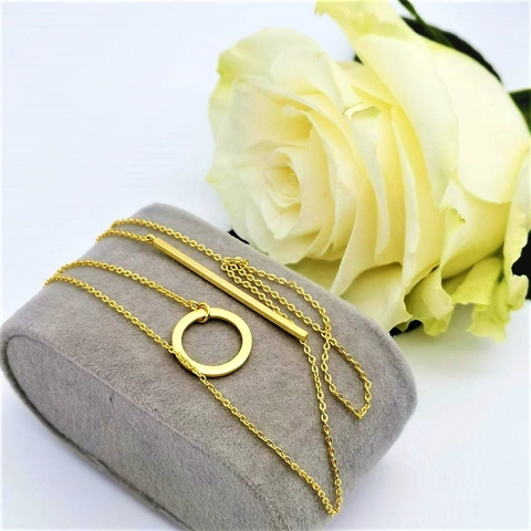 Minimalist Lariat Necklace Stainless Steel Geometric Circle And Vertical Bar Pendant Y Shaped Long Chain For Women