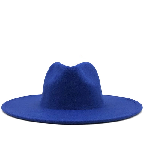 Wide Brim Fedora Hat Faux Wool Felt Solid Color Retro Jazz Cap Elegant Classic Style For Men Women