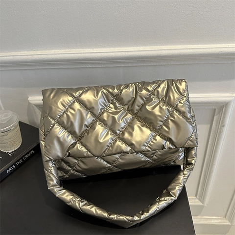 Borsa A Spalla Trapuntata Lucida Con Motivo A Rombi Borsa Sottobraccio Versatile Chic Di Moda Per Donna