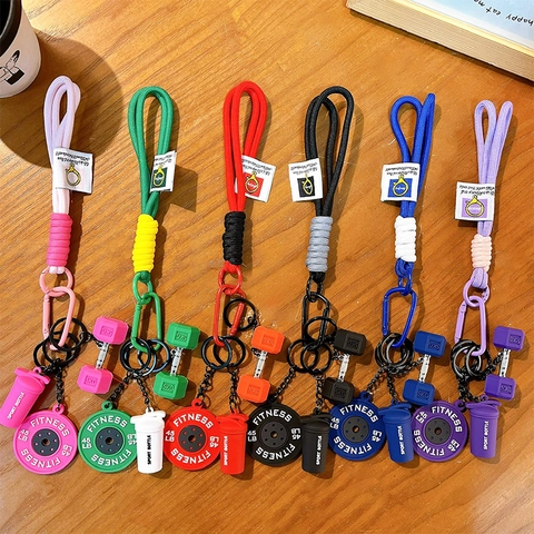 Silicone Dumbbell Keychain Mini Fitness Barbell Key Ring Dopamine Bag Pendant Cute Sports Key Accessories