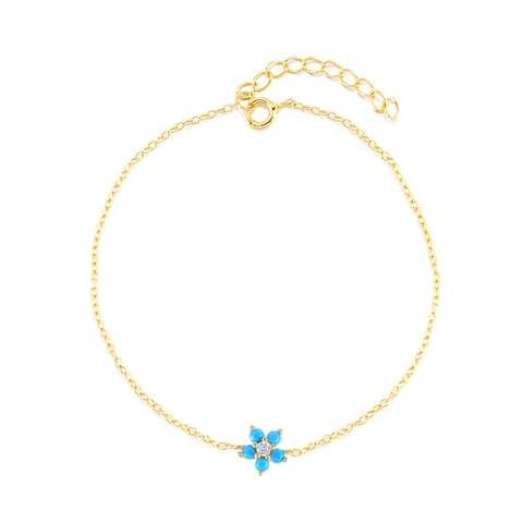 Pulsera de Flores de Plata de Ley 925 Para Mujer Brillante Circonia Turquesa Cadena Minimalista Ajustable Joyería de Moda Regalo Floral Dulce