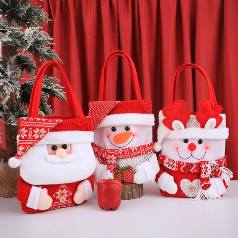 Weihnachts Geschenktüten Gestrickt Handheld Für Feiertags Süßigkeiten Rentier Schneemann Weihnachtsmann Tragbar Festlich