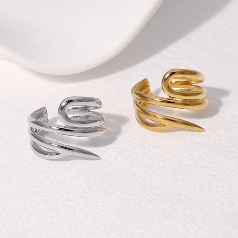 18K Vergulde Roestvrijstalen Open Ring Verstelbaar Meerlaags Spiraal Geometrisch Onregelmatig Minimalistische Sieraden