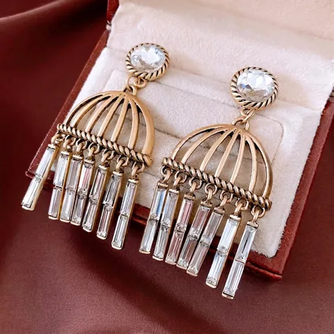 Pendientes Largos Con Borlas Estilo Palacio Vintage Para Mujer Con Zircón Aleación Y Poste De Plata Joyería Elegante