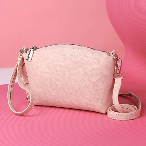 Women Shoulder Bag PU Leather Litchi Texture Crossbody Purse Clutch Zipper Closure Silver Hardware Minimalist Urban Fashion