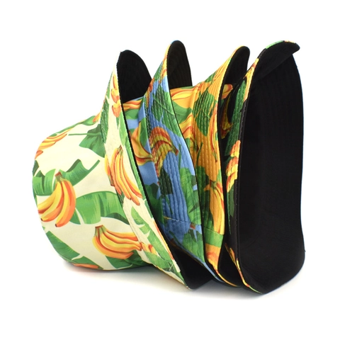 Cappello Da Pescatore Con Stampa Di Banane Reversibile Cotone Estate Protezione Solare Spiaggia Tropicale Donna Uomo