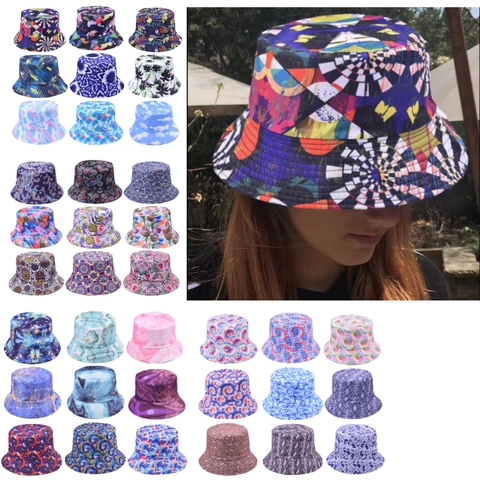 Dames Heren Omkeerbaar Vissershoed Polycotton Tie Dye Luipaard Graffiti Bedrukking Outdoor Zomer Zonbescherming Strand Hoed