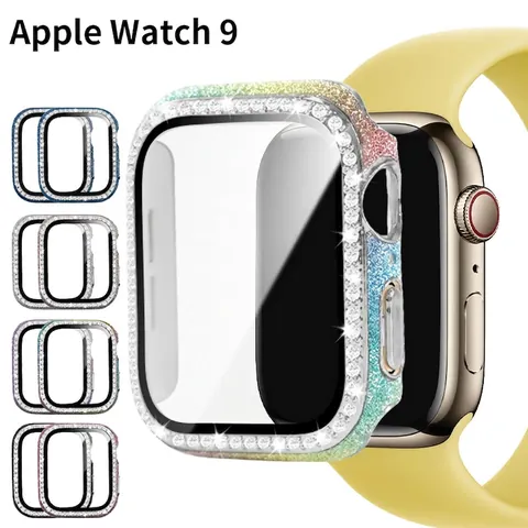 Coque De Montre Connectée Luxe Avec Protection Écran En Verre Trempé 9H Paillettes PC Étui Protection Complète
