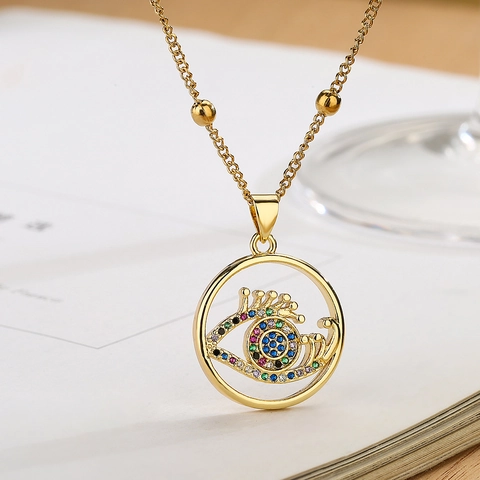 Evil Eye Pendant Necklace Copper Gold Plated Colorful Zircon Geometric Heart Fashion Jewelry For Women