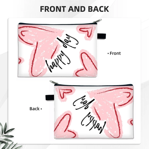 Heart Print Polyester Makeup Bag Portable Zipper Cosmetic Pouch Valentine's Day Gift Travel Storage Organizer For Women