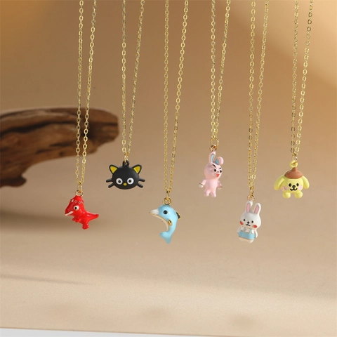 Cute Cartoon Animal Pendant Necklace Copper Enamel Choker For Women Girls Minimalist Ins Style Jewelry