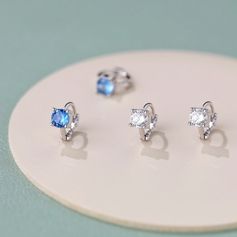 Pendientes de Aro de Plata de Ley S925 Con Circonia para Mujer Joyería Minimalista Geométrica Redonda Incrustada para Diario y Fiesta