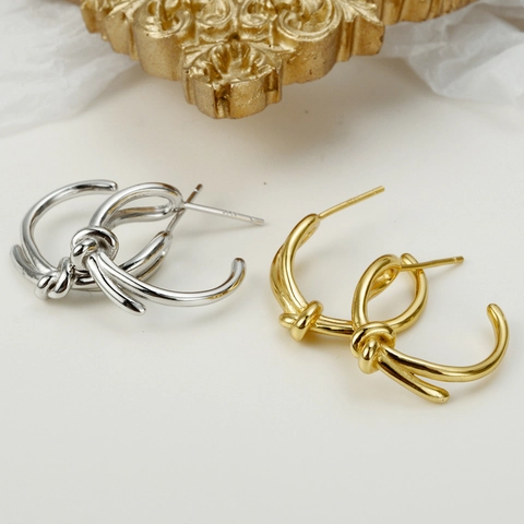 Orecchini a Bottone con Nodo in Argento Sterling S925 per Donna Orecchini a Cerchio Geometrici Annodati Minimalisti Gioielli