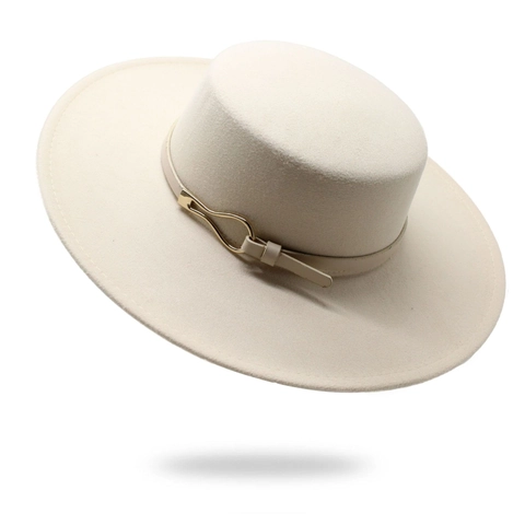 Vintage Flat Top Boater Hat Wide Brim Cotton Polyester Wool Felt Jazz Fedora Solid Color Retro British Style Unisex
