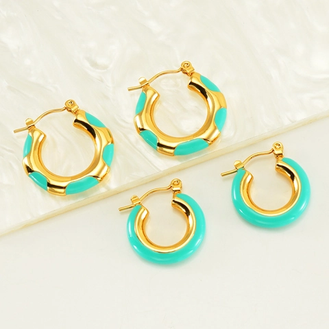 Vintage Enamel Hoop Earrings For Women Stainless Steel 18K Gold Plated Colorful Geometric Drip Glaze Fashion Jewelry