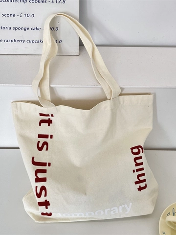 Borsa Tote In Tela Di Grande Capacità Stampa Lettere Minimalista Borsa A Tracolla Casual Quotidiana Da Donna
