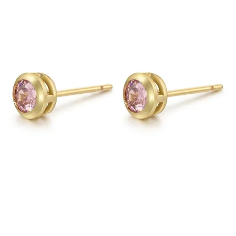 Pendientes De Botón Redondos Latón Bañado En Oro 18K Circonita Cúbica Colorida Ajuste Bisel Joyería Mujer