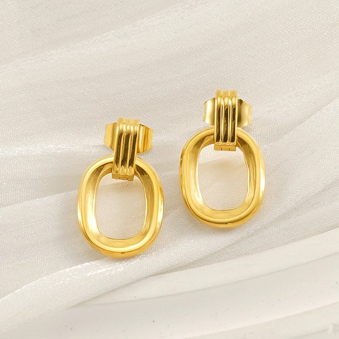 Verticale Ovale Geometrische Oorknopjes Roestvrij Staal 18K Verguld Retro Minimalistisch INS Stijl Voor Vrouwen