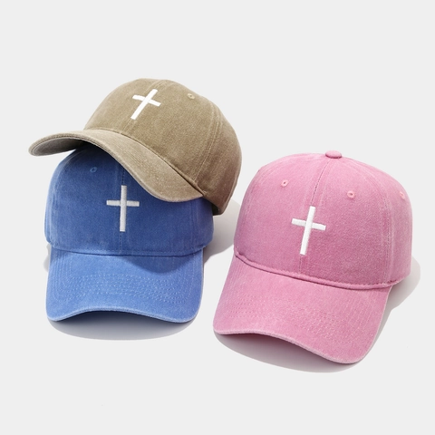 Berretto Da Baseball Vintage In Cotone Lavato Con Ricamo A Croce Design Retrò Invecchiato Cappello Da Sole