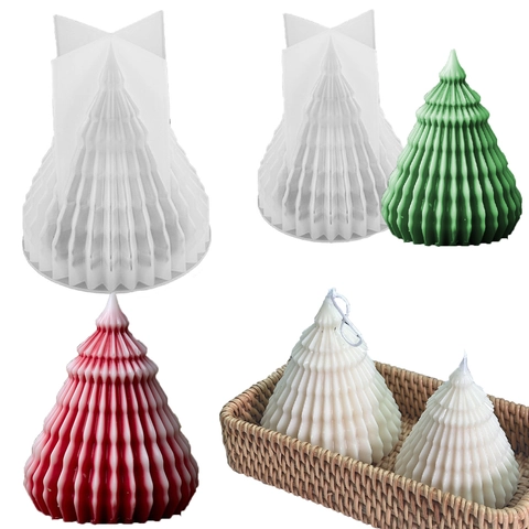 Christmas Tree Silicone Mold Origami Stripe Pine Shape For DIY Candle Making Resin Plaster Ornament Handcrafted Holiday Decor