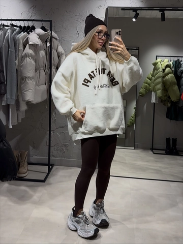 Dames Hoodie Fleece Warm Brief Borduurwerk Losse Pasvorm Hooded Sweatshirt Casual Streetwear Top