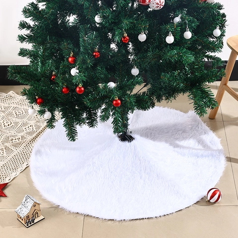 Jupe De Sapin De Noël Blanche Fausse Fourrure Longue Peluche Ronde Douce Décoration De Fête Base De Sapin