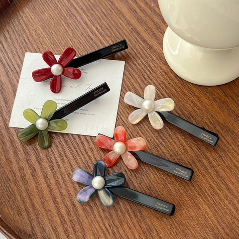 Mollette Per Capelli A Fiore E Elastici Acetato Floreali Fermagli A Becco D'Anatra Eleganti Accessori Capelli Perla Artificial Donna