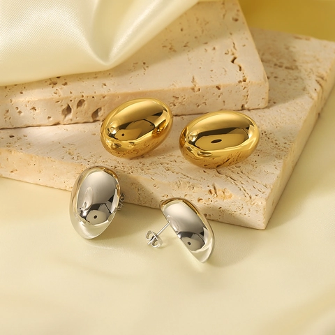 Ovale Ringen Oorbellen 18K Verguld Roestvrij Staal Gepolijst 3D Geometrische Minimalistische Sieraden Voor Vrouwen