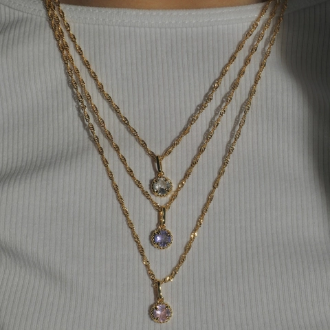Collana Pietra Di Nascita Rotonda Placcata Oro 18K Acciaio Inossidabile Ciondolo Cristallo Geometrico Gioielli Per Donna