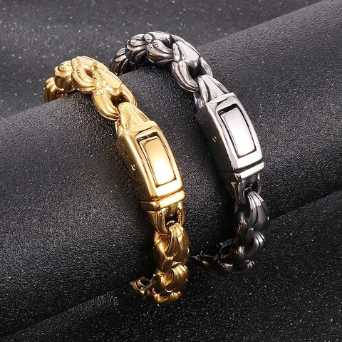 Pulsera De Cadena Pesada De Acero Inoxidable Para Hombres Estilo Punk Hip Hop Simple Pulido Alto Chapado Al Vacío Eslabón Grueso Hueso De Dragón