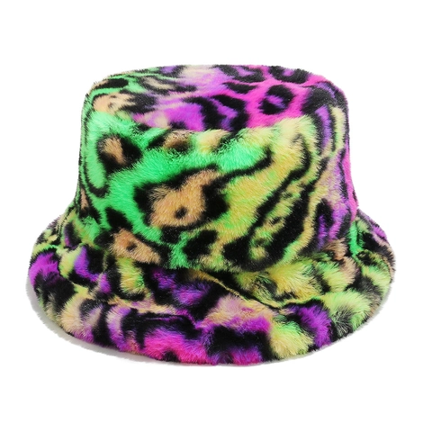 Leopard Muster Anglerhut Kunstpelz Bunt Plüsch Warm Schick Winter Mode Für Damen